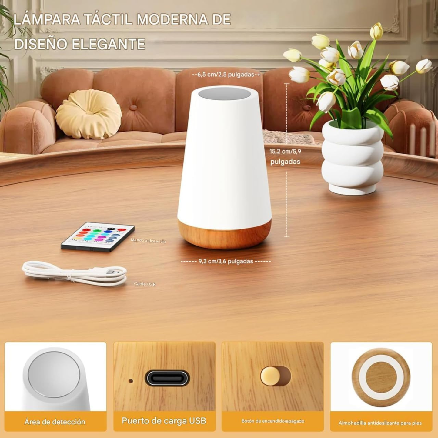 Lámpara de mesa táctil y recargable